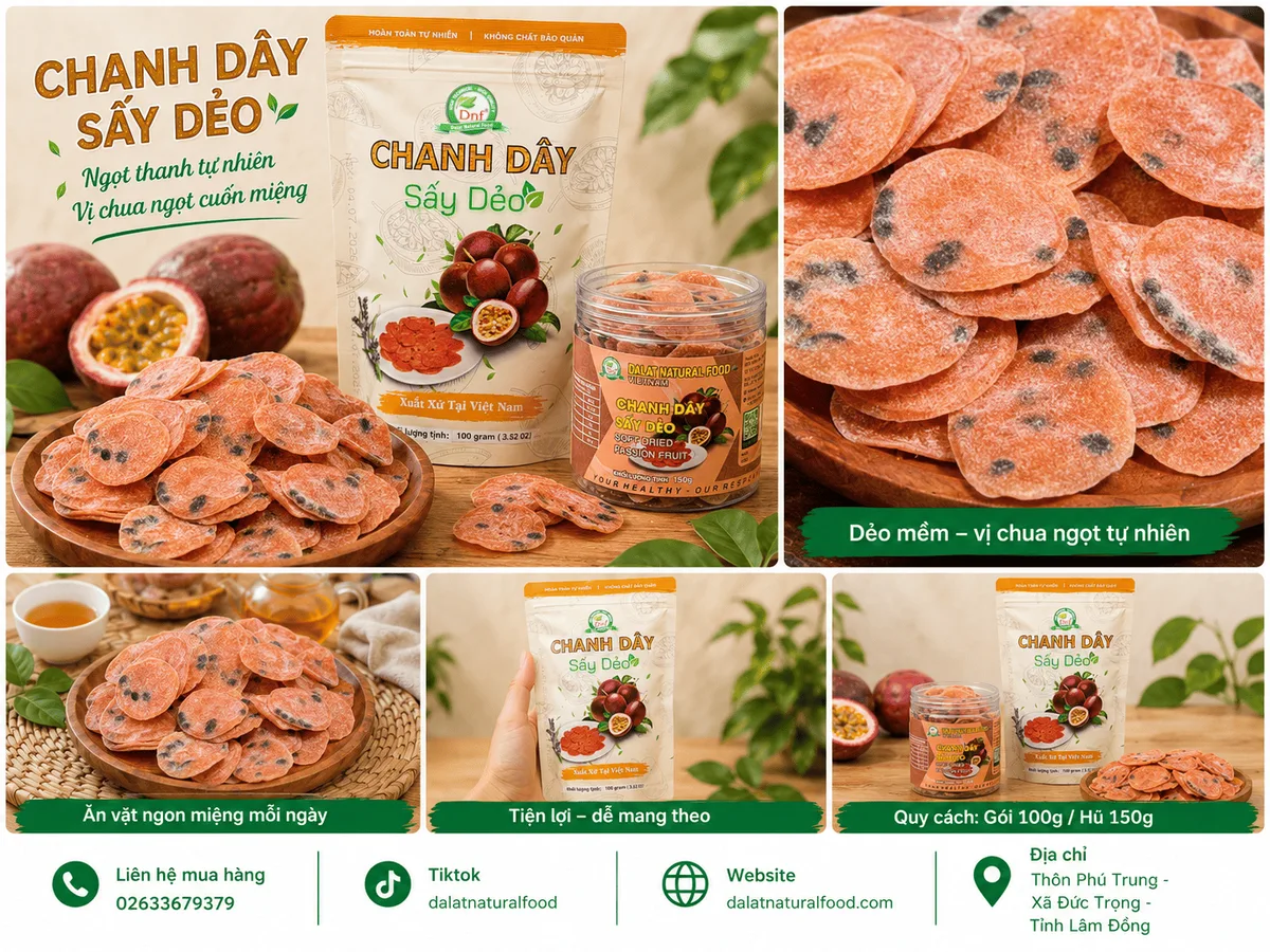 Chanh Dây Sấy Dẻo giữ được phần thịt quả và hạt giòn nhẹ đặc trưng.